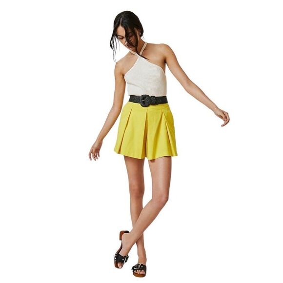 Anthropologie Maeve Bright Yellow Tennis Pleated High Rise Skort Size 4 - Picture 1 of 12